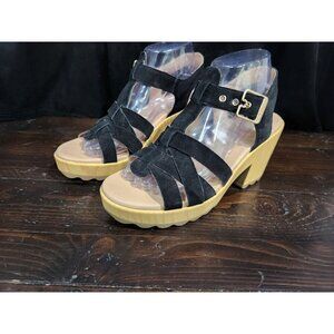 Dr. Scholl's  Wild Nights Black Leather Ankle Strap Wedge Sandals/10M, NWOB